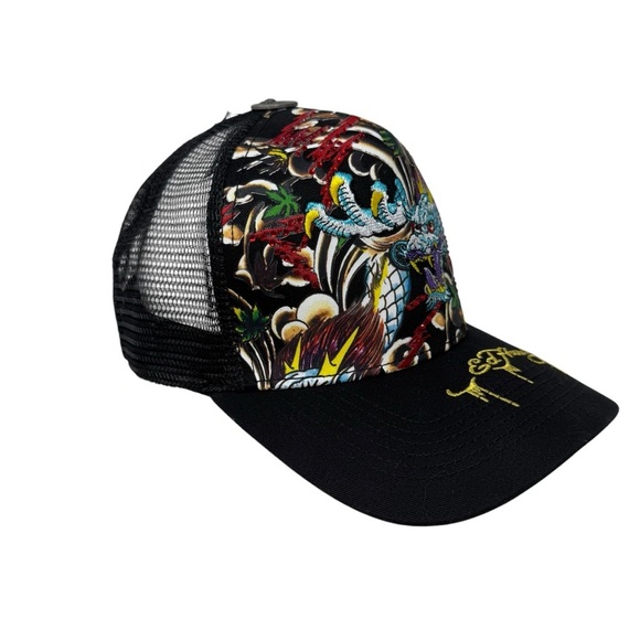 Ed Hardy Rhinestone Dragon Trucker Hat Black studs rhinestones NWT - Picture 5 of 10